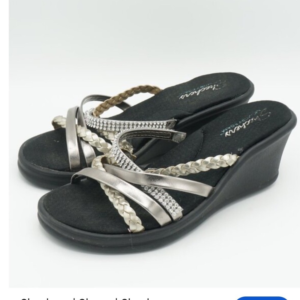 Skechers Rumblers Metallic Rhinestone Strappy Wedge Sandals Women's Size 10